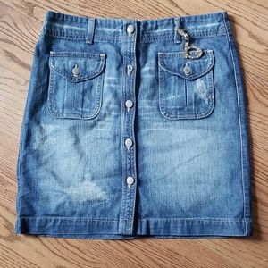 Bebe Vintage Jean Skirt Midi Distressed 90's with Logo Fob Size 29
